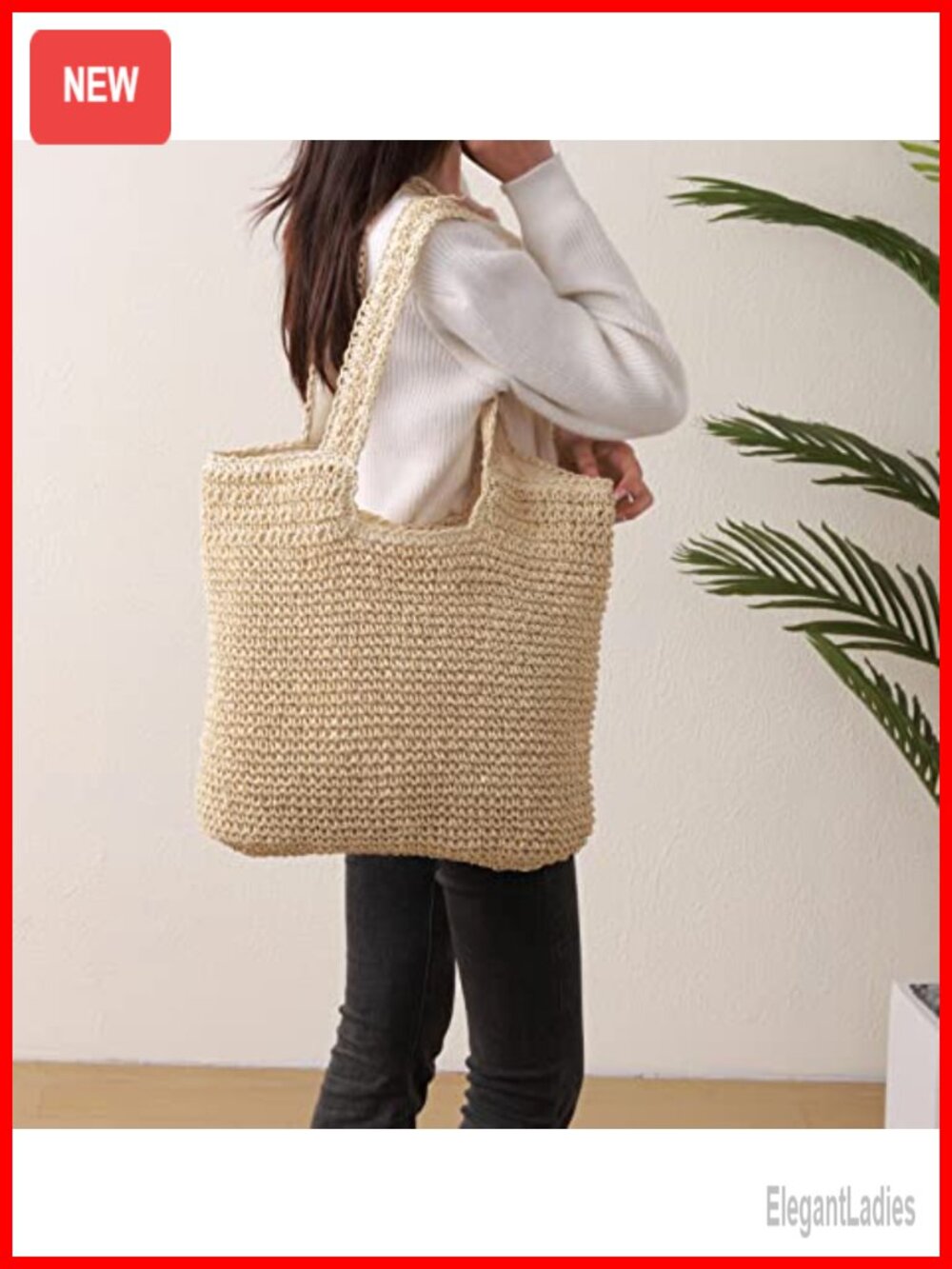 Handwoven Straw Shoulder Bag Large Tote for Beach Travel Summer Vacation - Picture 2 of 6